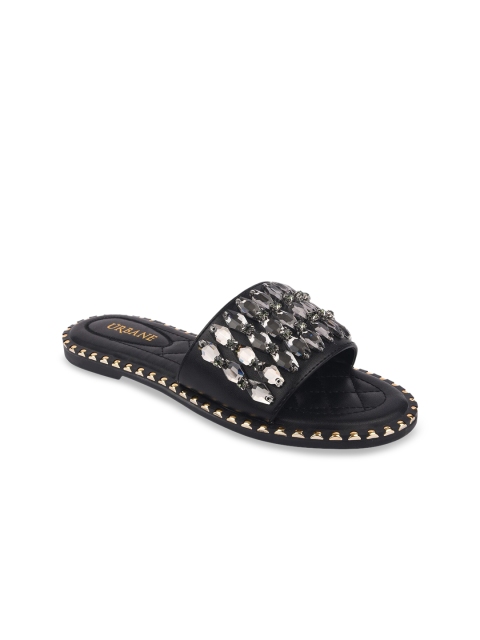 

URBANE Women Black Embellished Open Toe Flats