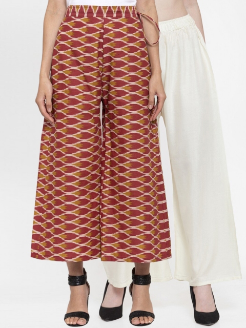 

TAG 7 Women Pack of 2 Flared Palazzos, Off white