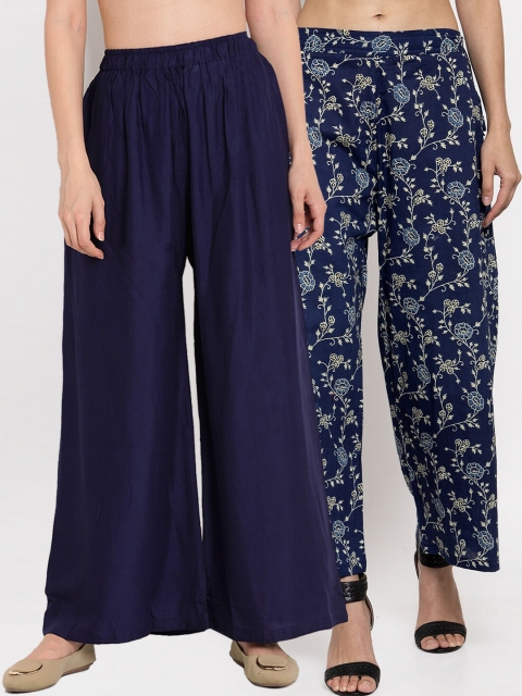 

TAG 7 Women Pack Of 2 Flared Palazzos, Navy blue