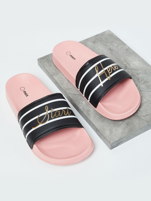 

max Women Pink & Black Striped Sliders