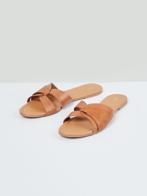 

max Women Brown Solid PU Open Toe Flats