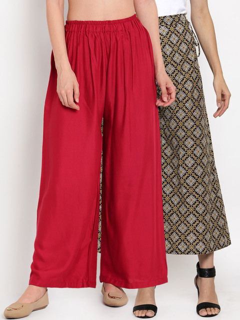 

TAG 7 Women Pack Of 2 Maroon & Black Printed Flared Palazzos