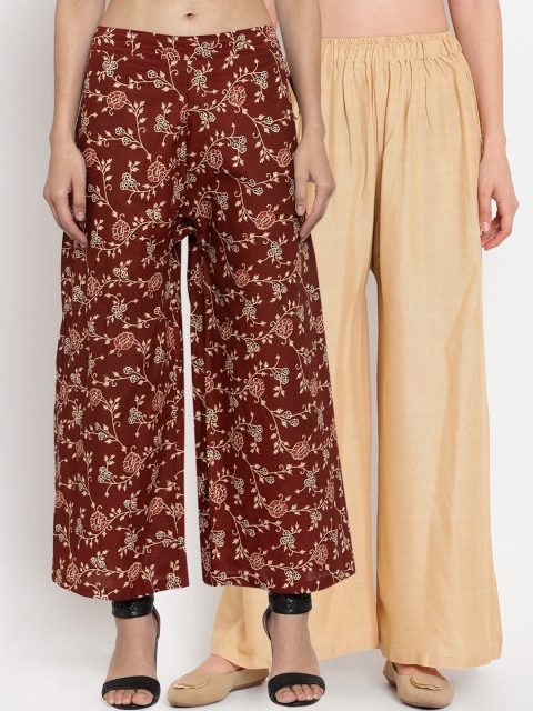 

TAG 7 Women Pack of 2 Flared Palazzos, Beige