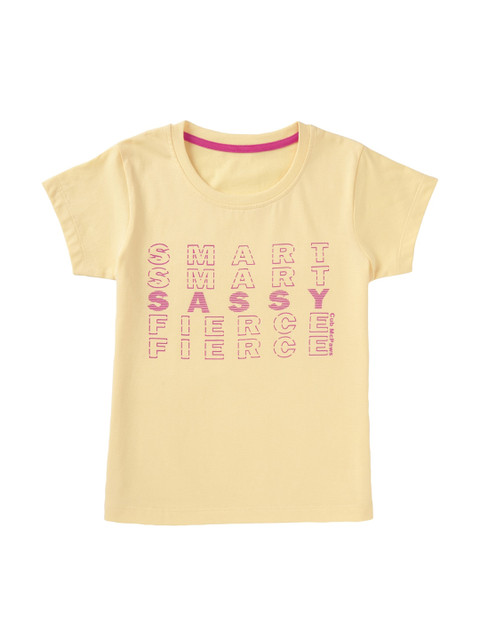 

Cub McPaws Girls Yellow Printed Round Neck T-shirt