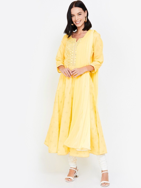 

Melange by Lifestyle Women Yellow Embroidered Kurta with Trousers & Dupatta