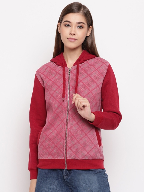 

Miss Grace Women Maroon Checked Hooded Sweatshirt