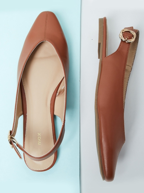

max Women Brown Solid Leather Ballerinas