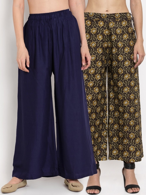 

TAG 7 Women Pack Of 2 Navy Blue & Brown Printed Flared Palazzos