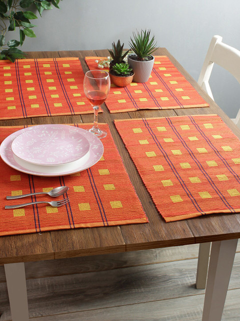 

Soumya Set of 6 Orange & Yellow Geometric Patterned Reversible Table Placemats