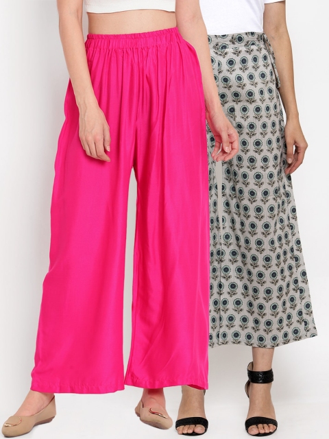 

TAG 7 Women Pack Of 2 Pink & Grey Printed Flared Palazzos