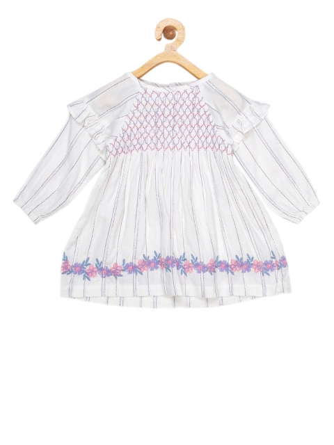 

YOUNG BIRDS Girls Off-White Self Design A-Line Dress