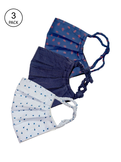 Bellofox Women 3 Pcs 3 Ply Reusable Cloth Masks, Blue