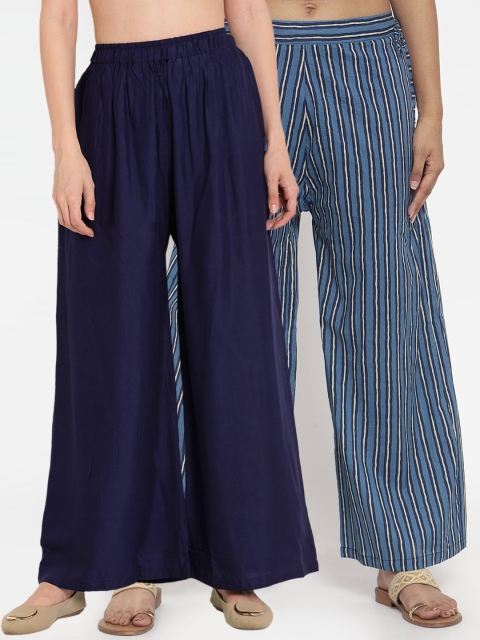 

TAG 7 Women Pack Of 2 Flared Palazzos, Blue