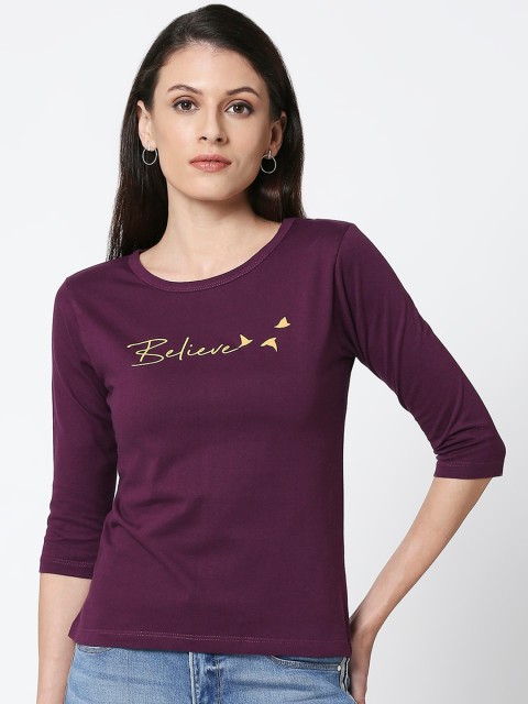 

Bewakoof Women Purple Printed Round Neck T-shirt