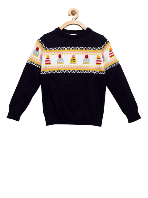 

Cherry Crumble Kids Navy Blue Printed Pullover Sweater