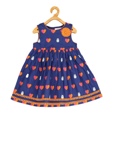 

YOUNG BIRDS Girls Navy Blue Printed A-Line Dress