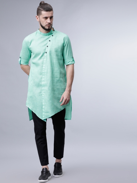 

Svanik Men Sea Green Solid Pathani Kurta