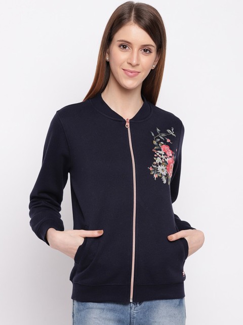 

Miss Grace Women Navy Blue Floral Embroidered Sweatshirt