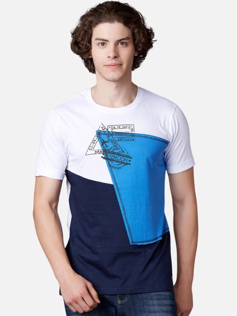 

MARCA Disati Men White Colourblocked Round Neck T-shirt