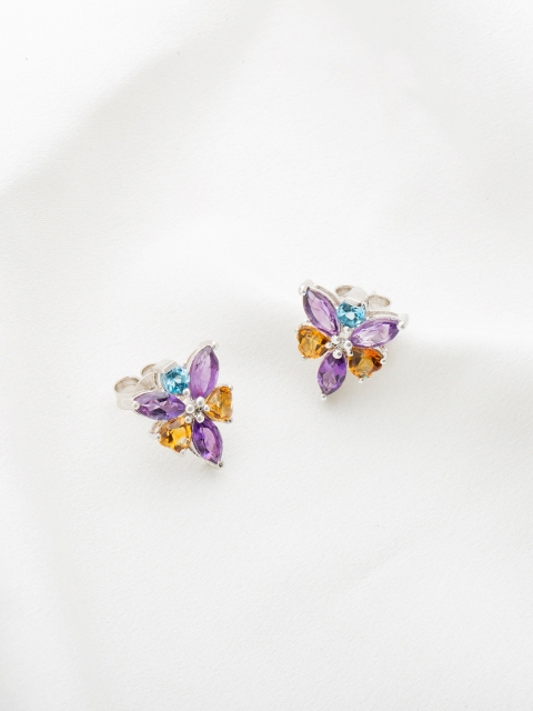 

Bigsmall Multicoloured Sterling Silver Handcrafted Floral Studs, Multi