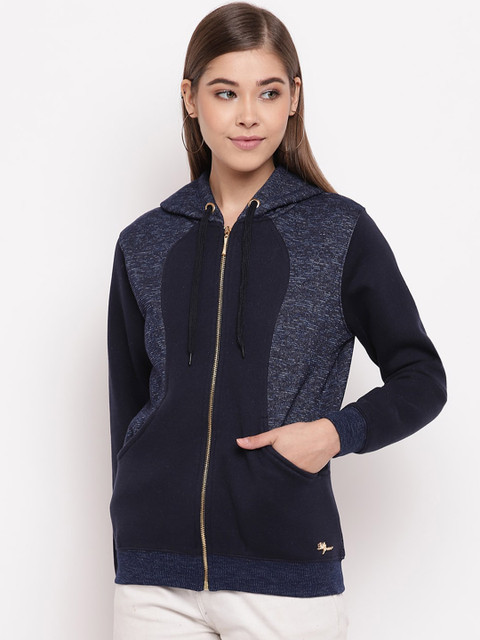 

Miss Grace Women Navy Blue Solid Hooded Sweatshirt
