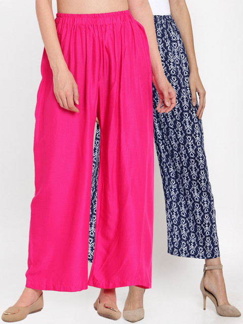 

TAG 7 Women Pack Of 2 Flared Palazzos, Pink