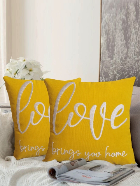 

LUXENMEAD Set Of 2 Yellow & White Embroidered Square Cushion Covers