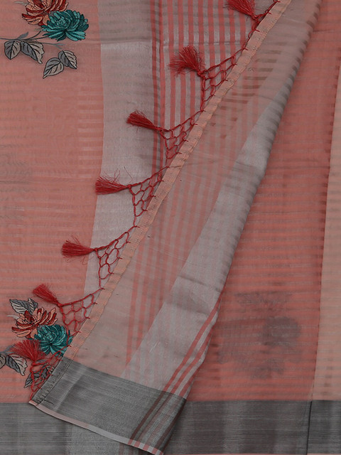 

Pothys Pink & Grey Tissue Floral Print Saree