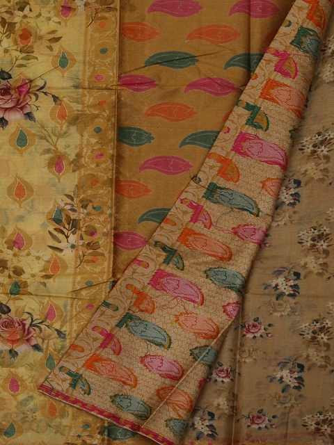 

Pothys Yellow Printed Jute Silk Saree