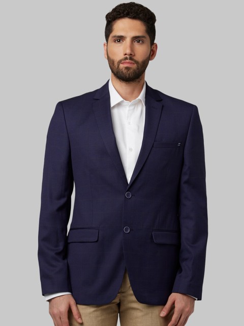 

Park Avenue Men Navy Blue Checked Super Slim-Fit Single-Breasted Formal Blazer