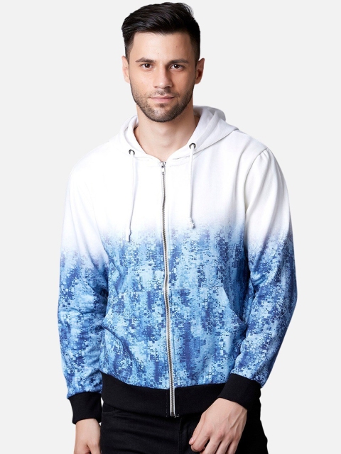 

MARCA Disati Men White & Blue Printed Hooded Sweatshirt