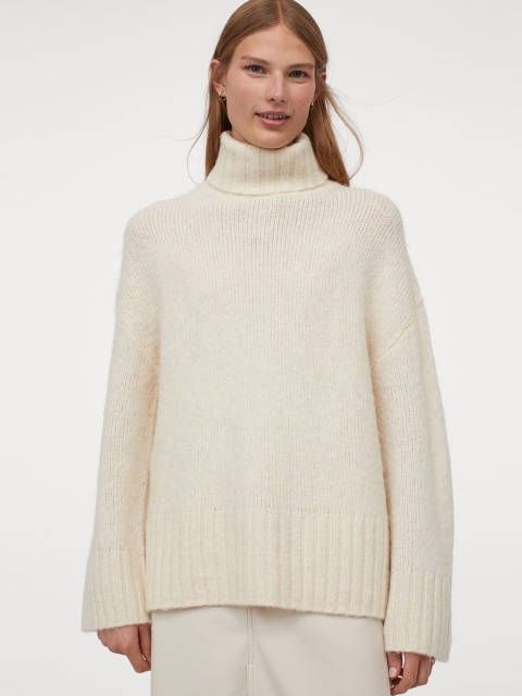 

H&M Women White Polo-Neck Jumper