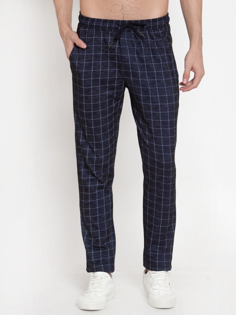 

CONFIDENCE Men Blue & White Checked Slim-Fit Track Pants