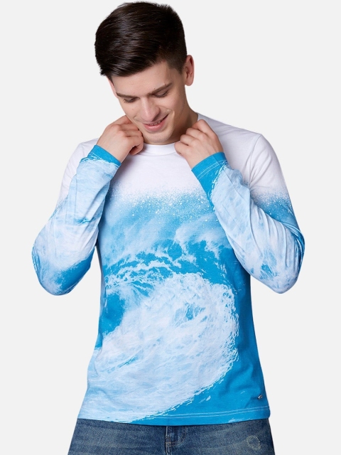 

MARCA Disati Men White & Turquoise Blue Printed Round Neck T-shirt