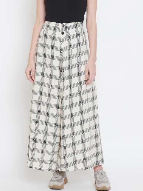 

Castle Women Off-White & Black Checked Flared Palazzos