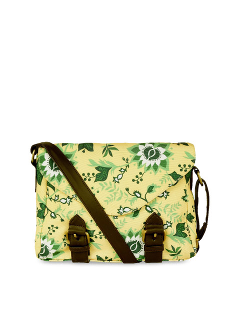 

KLEIO Yellow & Green Floral Printed Sling Bag
