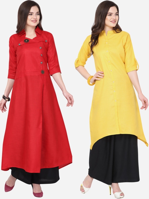 

Silk Bazar Women Pack of 2 Solid Kurta Set, Red