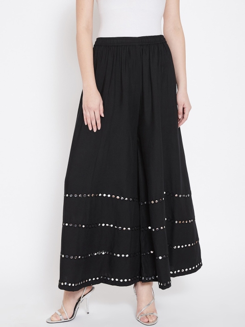 

Castle Women Black Embellished Flared Palazzos