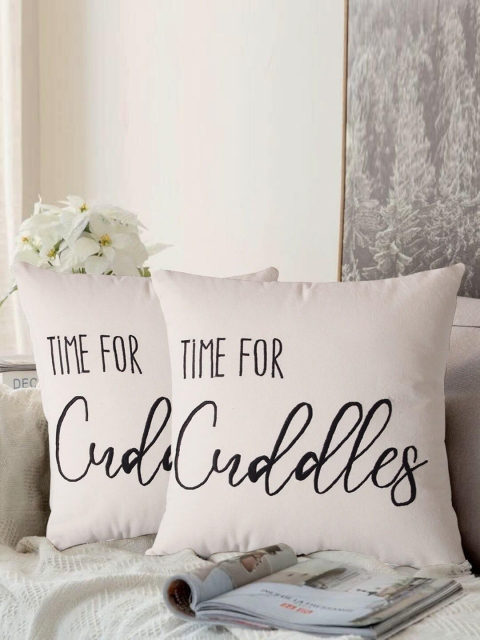 

LUXENMEAD White Set of 2 Embroidered Square Cushion Covers