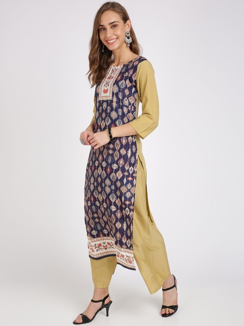 

Silk Bazar Women Navy Blue Printed A-Line Kurta