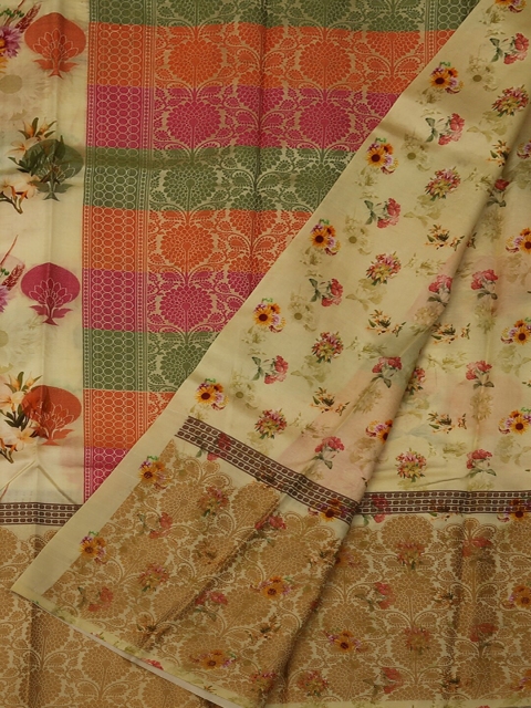 

Pothys Cream-Coloured & Pink Jute Silk Woven Design Saree