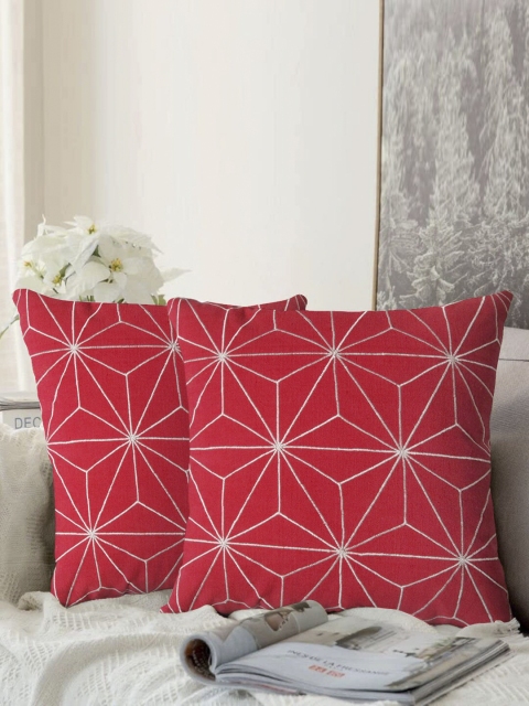 

LUXENMEAD Red & White Set of 2 Embroidered Square Cushion Covers