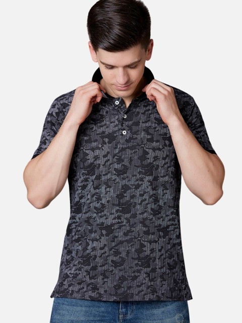 

MARCA Disati Men Black Camouflage Print Polo Collar T-shirt