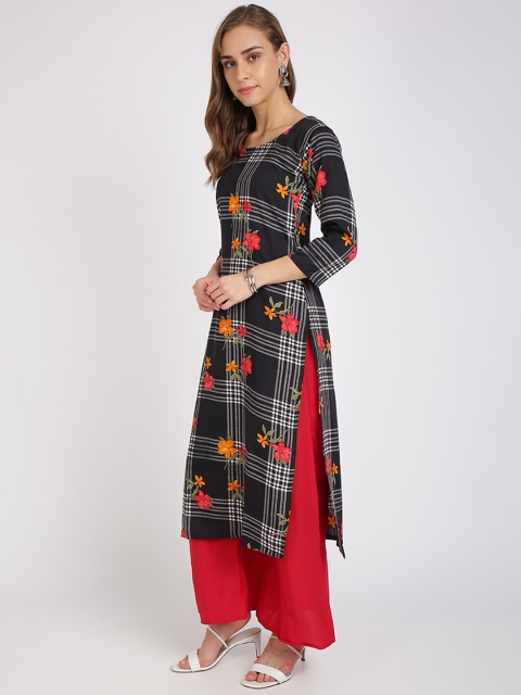 

Silk Bazar Women Black & White Checked A-Line Kurta