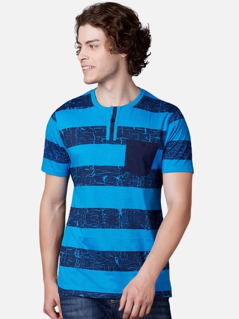 

MARCA Disati Men Blue Striped Henley Neck T-shirt