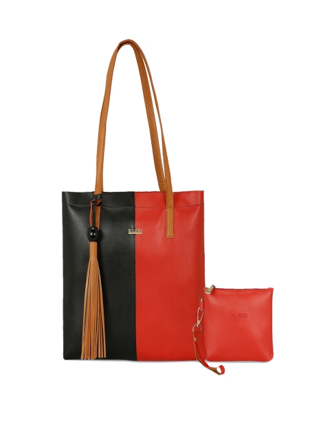 

KLEIO Black & Red Colourblocked Handheld Bag
