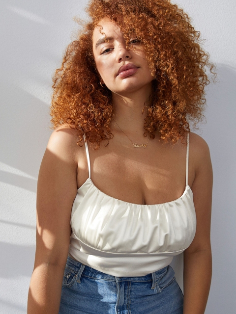 

H&M Women Cream-Coloured Solid Draped Top