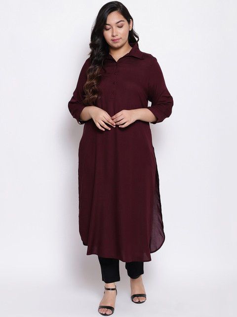 

Amydus Women Maroon Solid A-Line Kurta