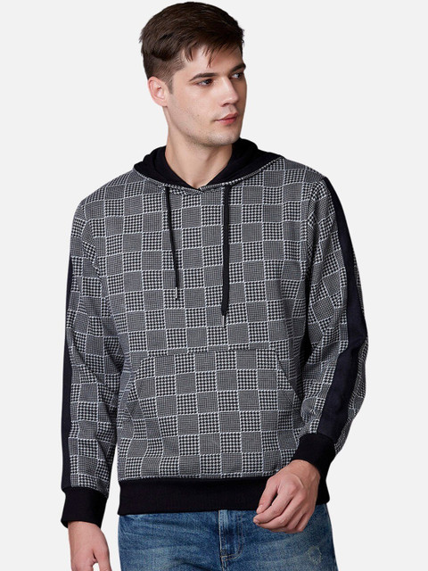 

MARCA Disati Men Grey Checked Hooded Sweatshirt