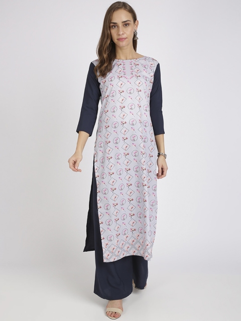 

Silk Bazar Women Grey Printed Straight Kurta